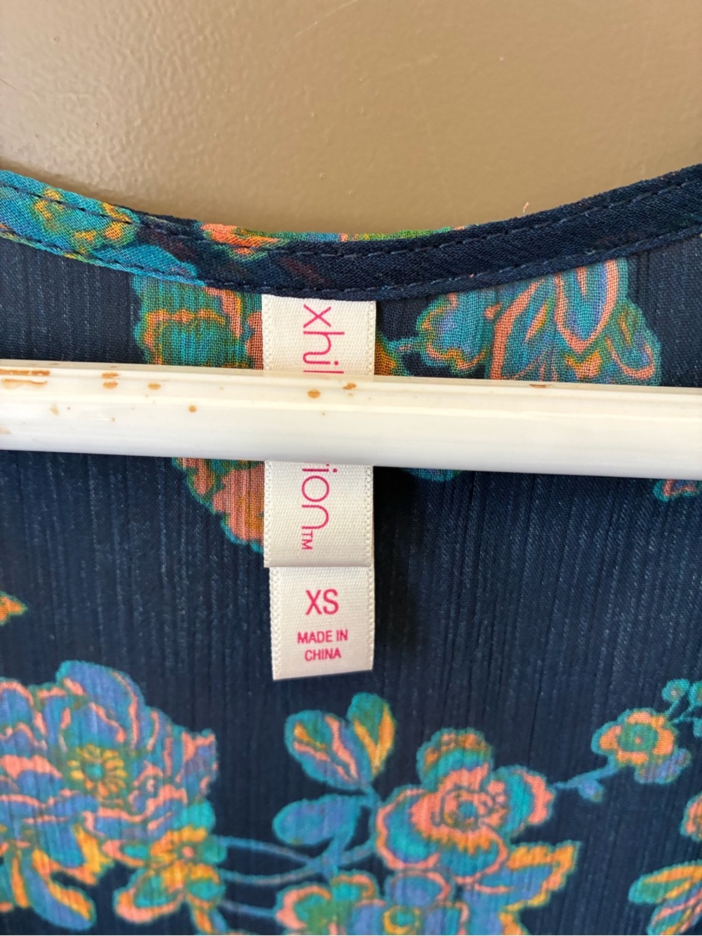 Xhilaration Floral Ribbed Tank - Navy with Teal & Coral Accents